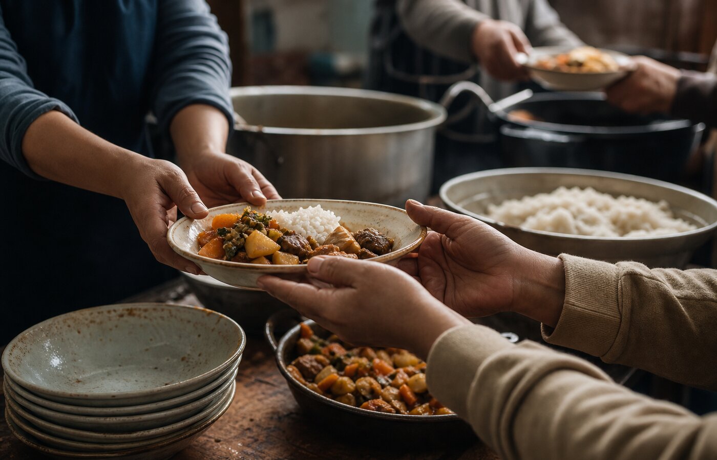 Voluntarios sirviendo comidas en un comedor comunitario en Cali
